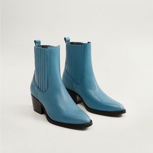 Mango western leather boot in blue